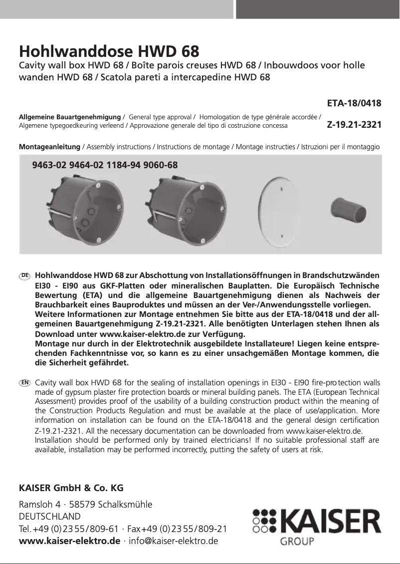 Image de la première page du manuel de l'appareil HWD 68