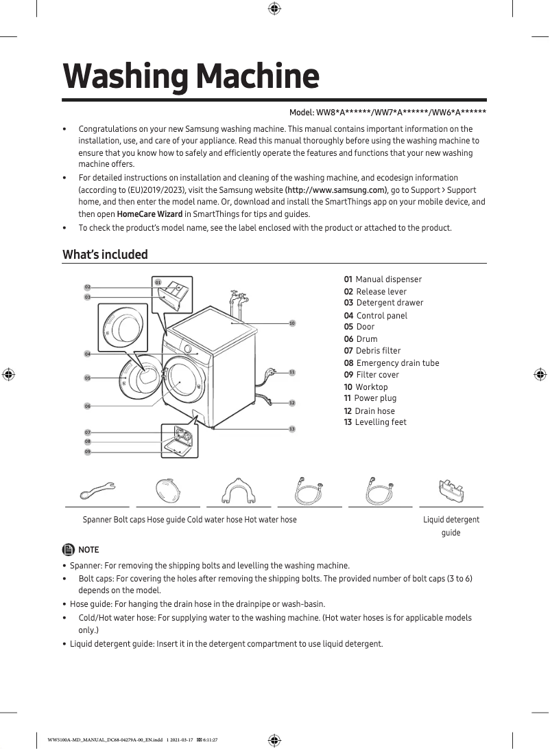 Página 1 del manual Guía de inicio rápido Samsung WW80AA126AE