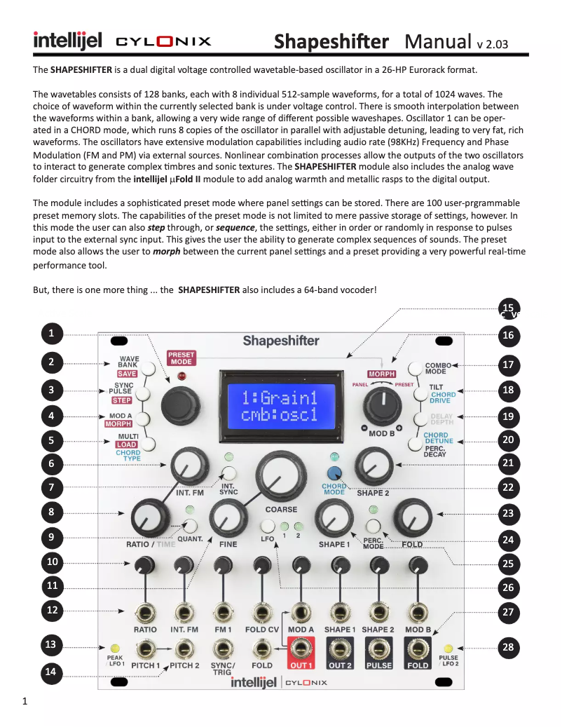 Page 1 de la notice Manuel utilisateur Intellijel Shapeshifter