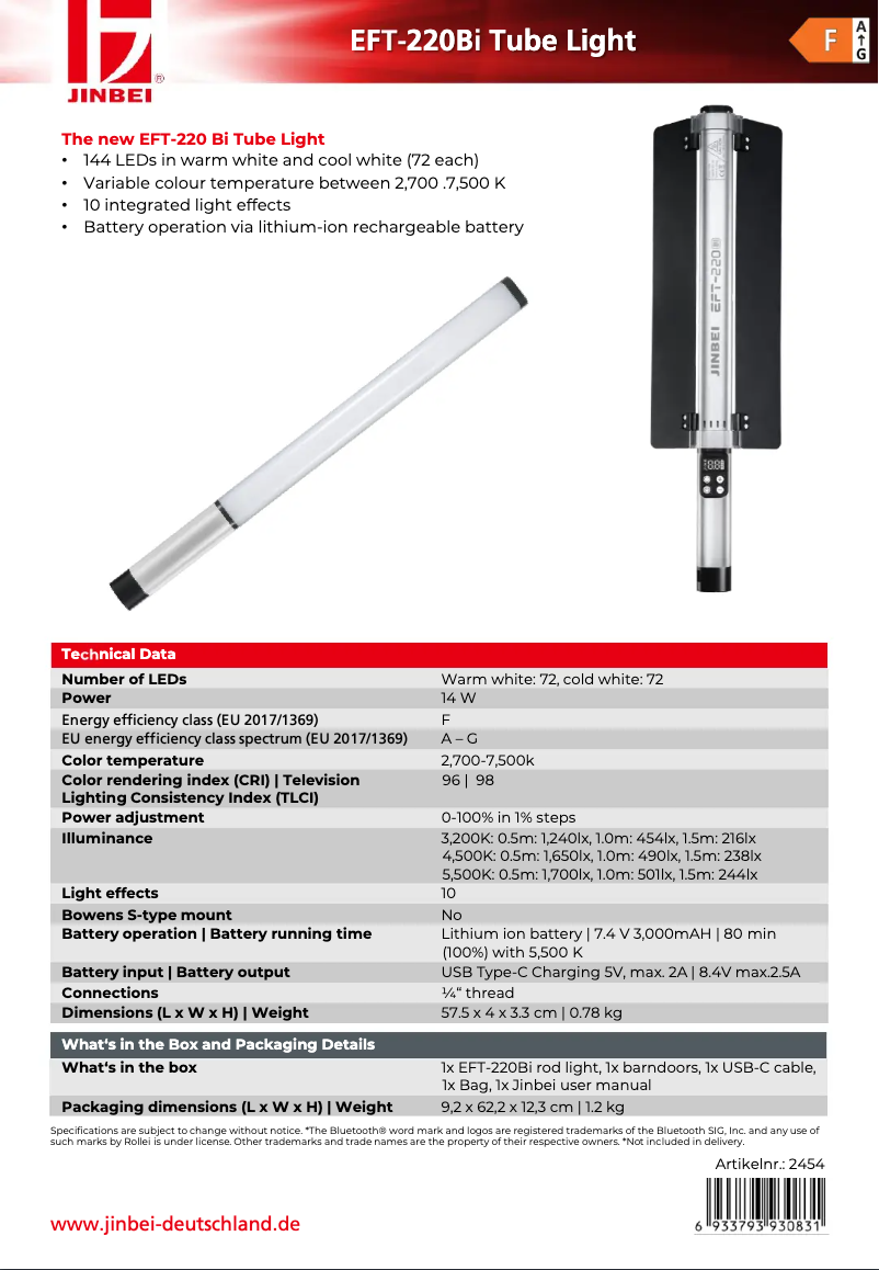 Page 1 de la notice Manuel utilisateur Jinbei EFT-220 Bi