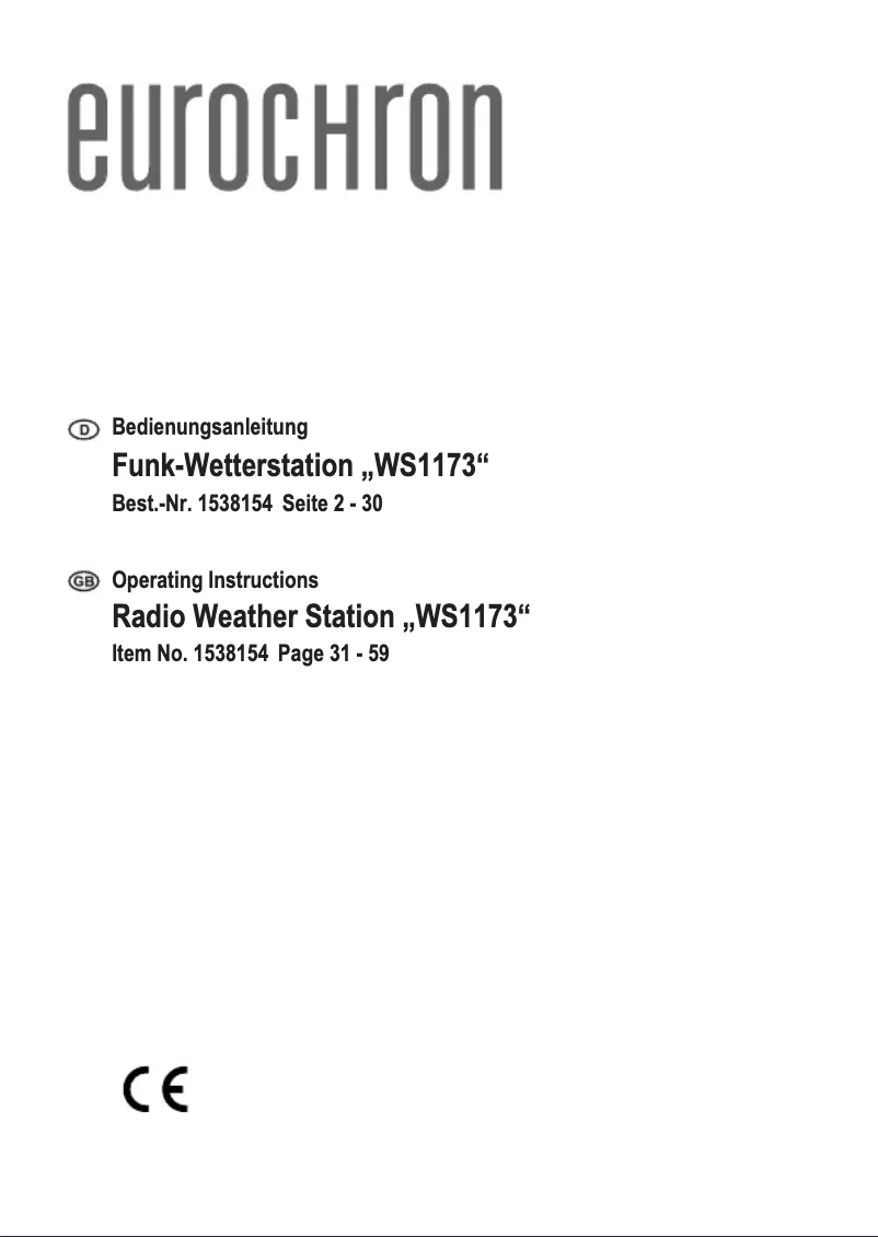 Page 1 de la notice Manuel utilisateur Eurochron WS1173