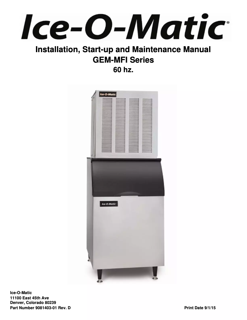 Page 1 of the manual User Manual Ice-O-Matic MFI1506A
