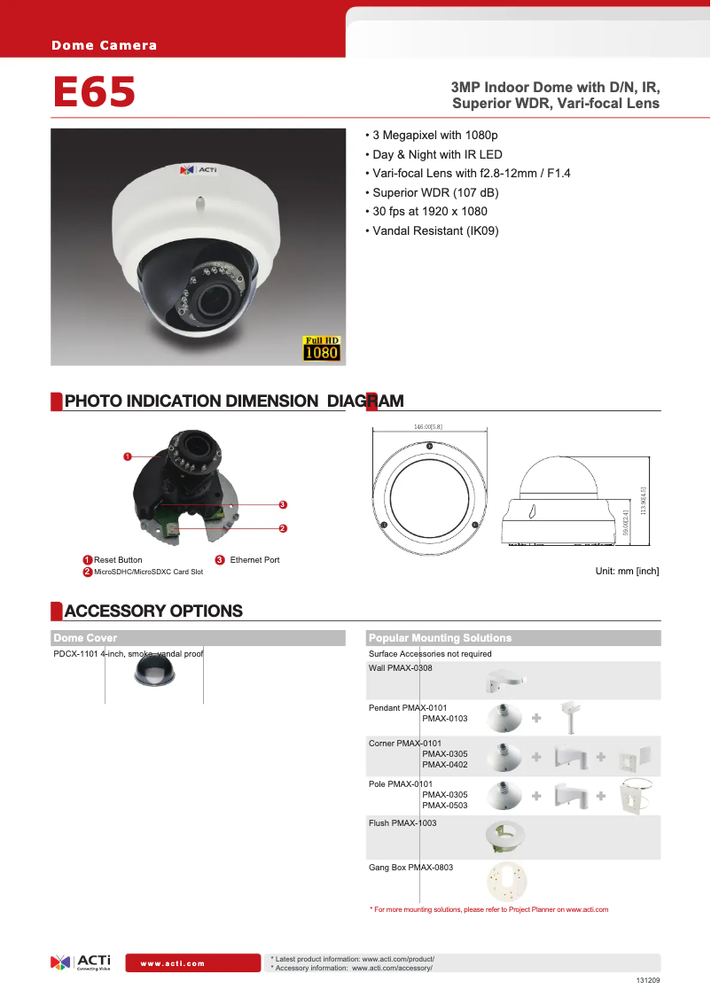 Page 1 de la notice Fiche technique ACTi E65