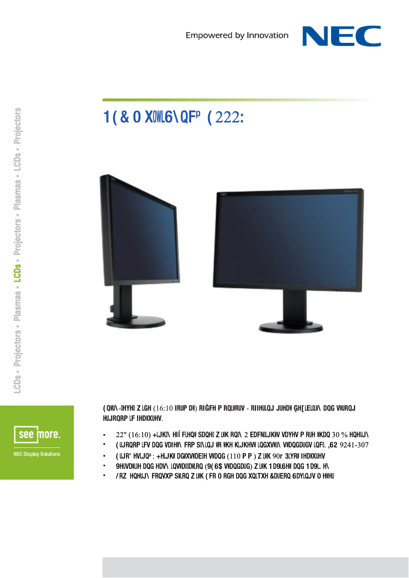 Image de la première page du manuel de l'appareil MultiSync E222W