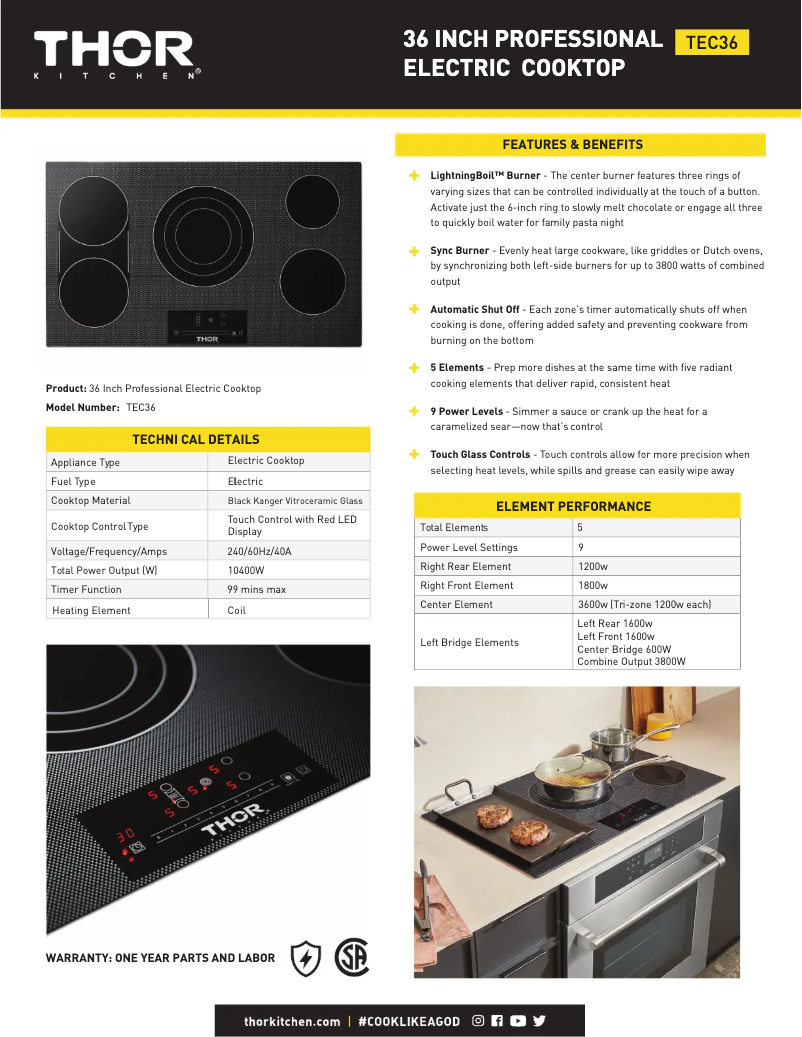 Página 1 del manual Ficha técnica Thor TEC36