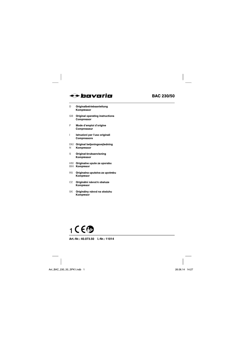 Page 1 de la notice Manuel utilisateur Bavaria BAC 230/50