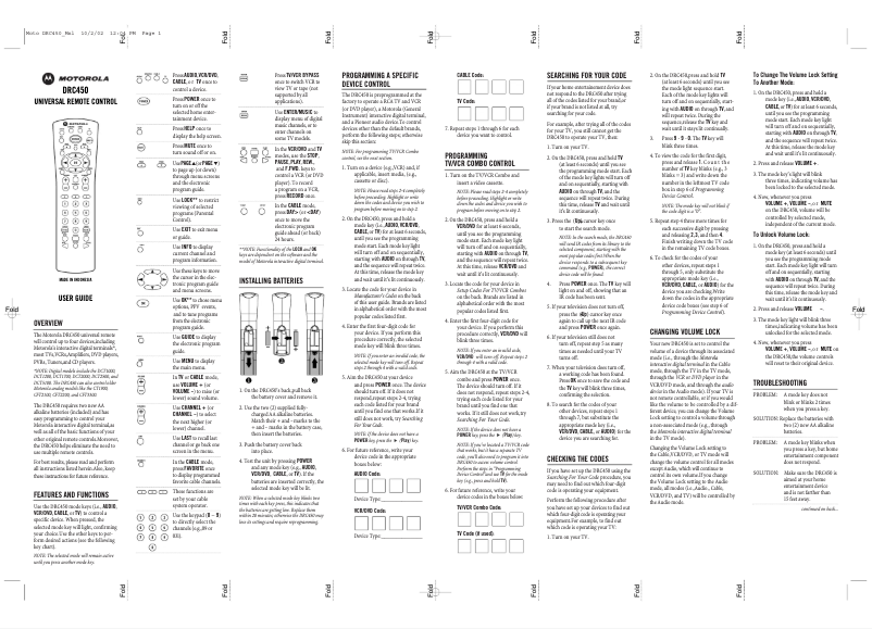 Image de la première page du manuel de l'appareil DRC450