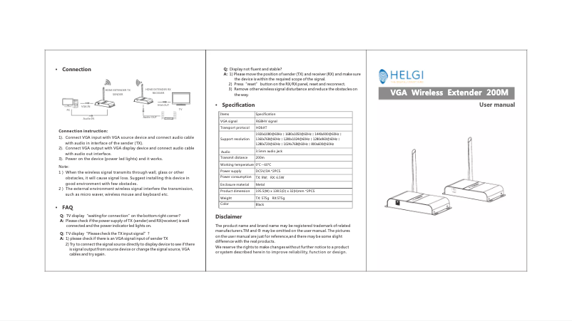 Page n°1 - Manuel utilisateur HELGI HLG0388VGA