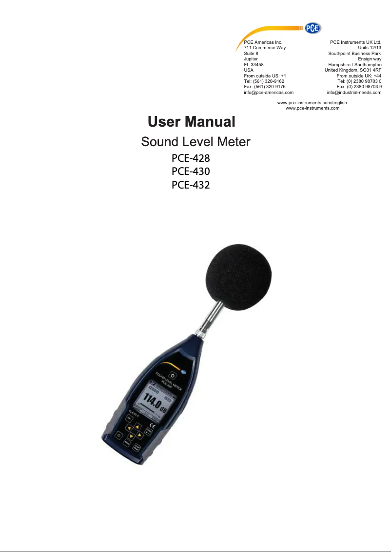 Page n°1 - Manuel utilisateur PCE Instruments PCE-428
