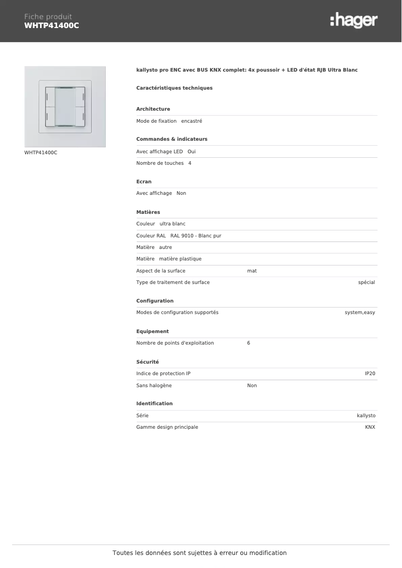 Image de la première page du manuel de l'appareil WHTP41400C