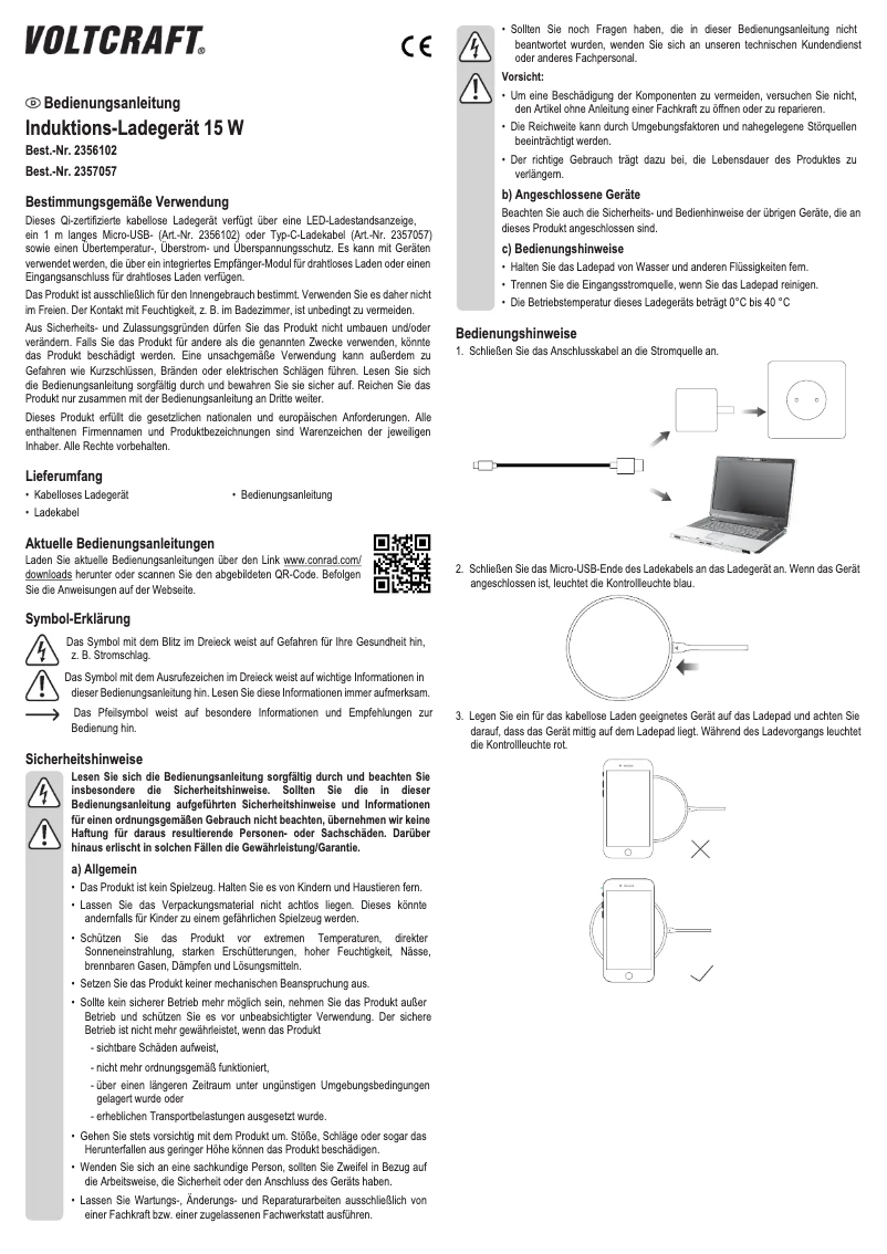Page 1 de la notice Manuel utilisateur Voltcraft Qi-45
