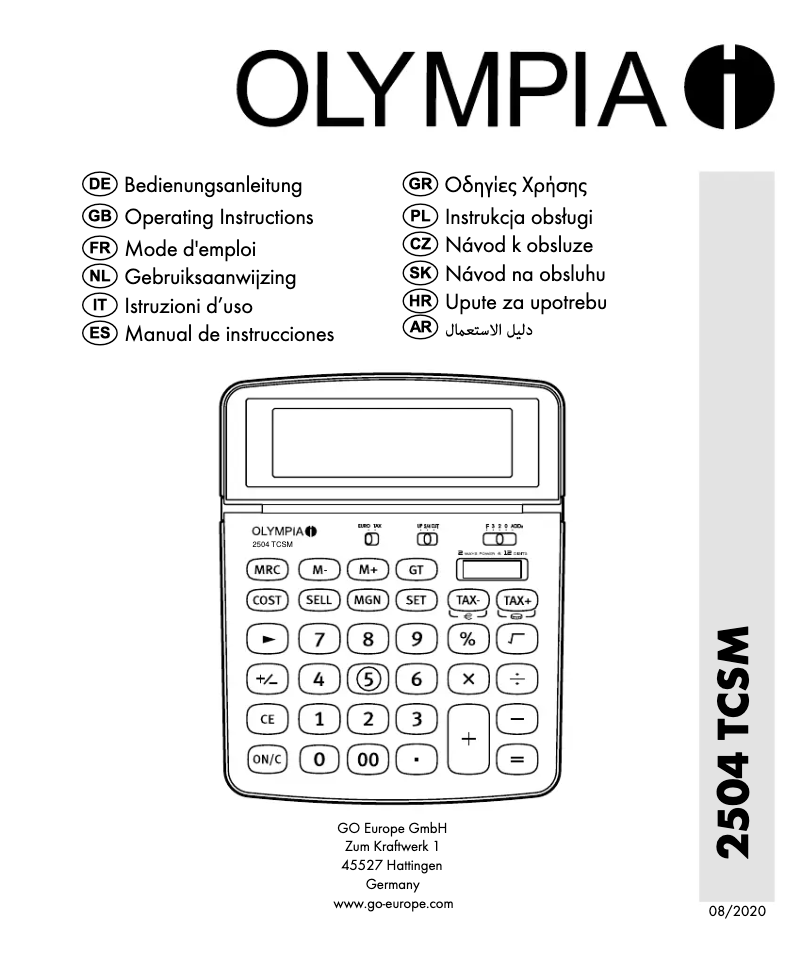 Page 1 de la notice Manuel utilisateur Olympia 2504 TCSM