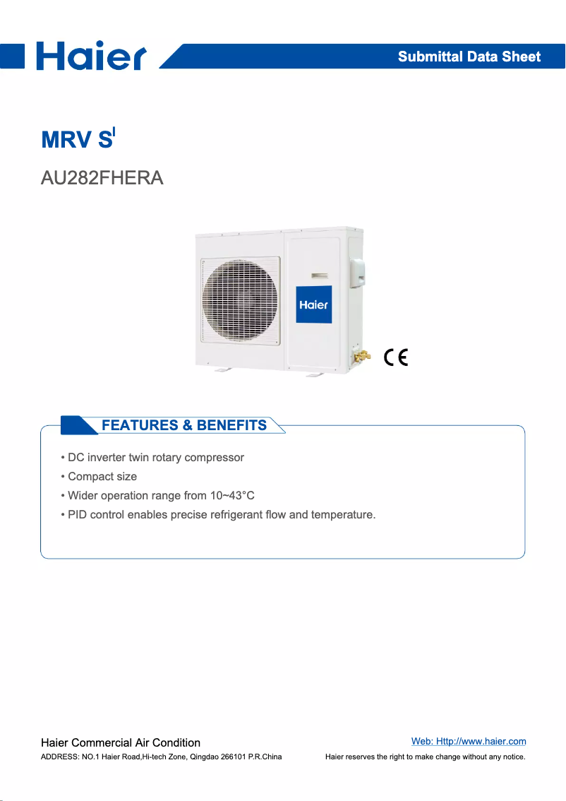 Page 1 de la notice Manuel utilisateur Haier AU282FHERA