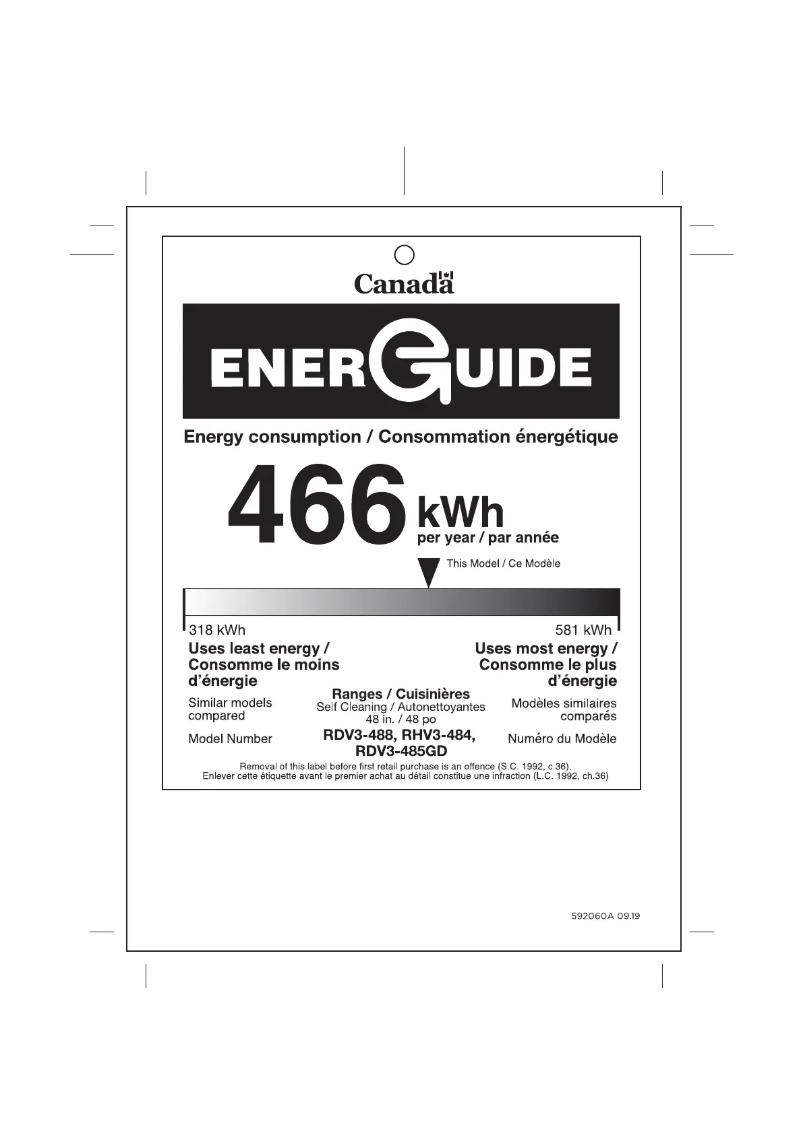 Page 1 de la notice Label énergétique Fisher & Paykel RDV3-485GD-N