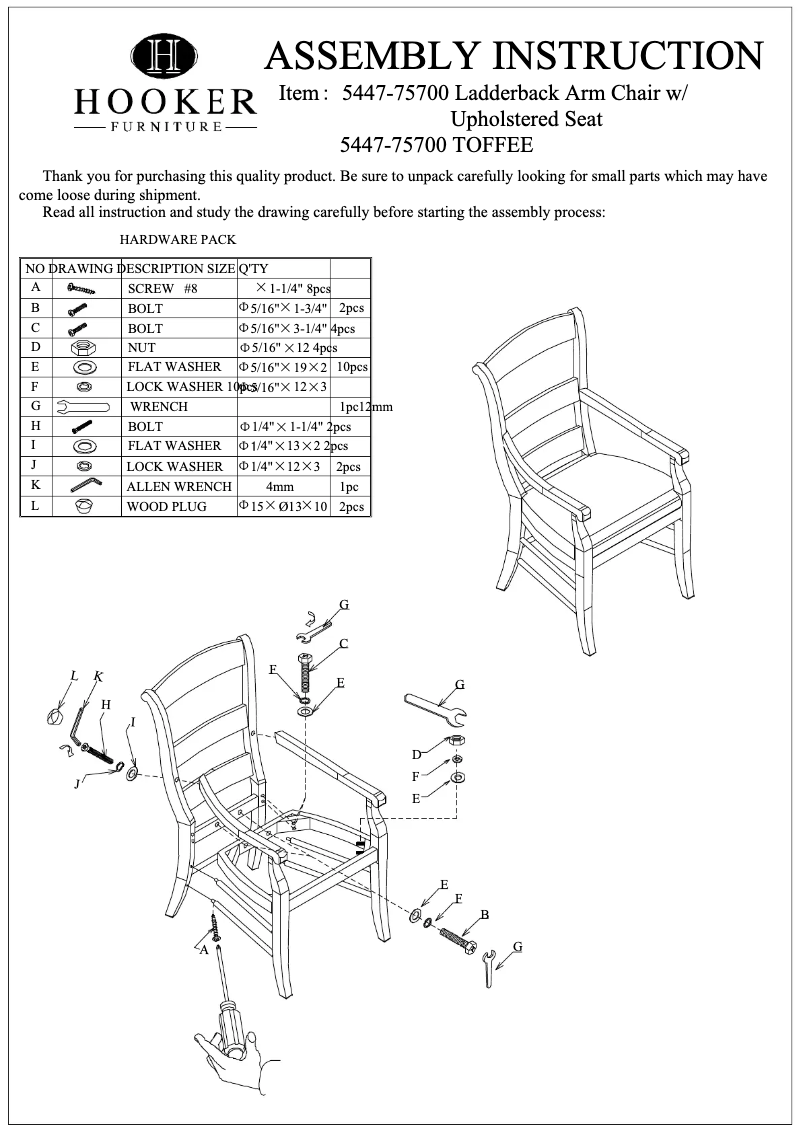 Page n°1 - Manuel utilisateur Hooker 5447-75700 TOFFEE