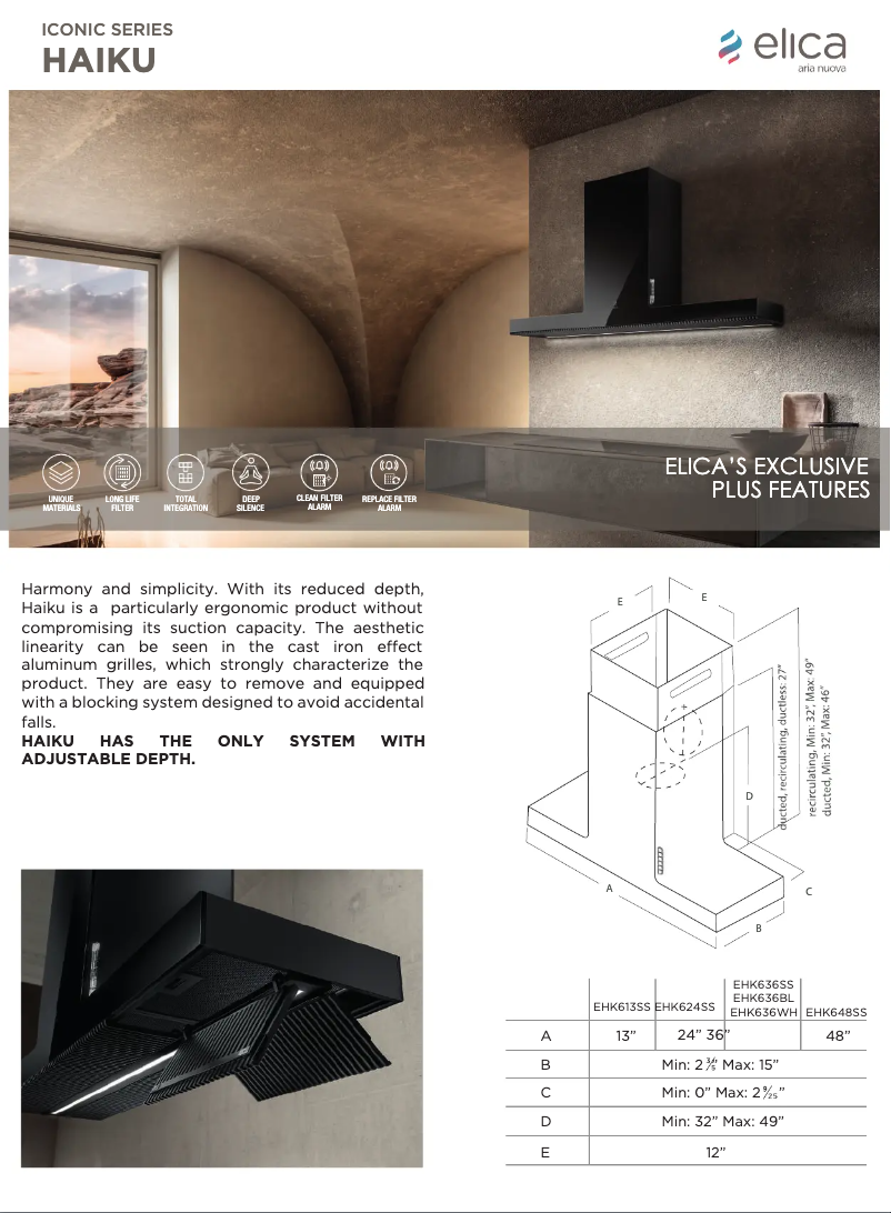 Page 1 de la notice Fiche technique Elica Haiku EHK636BL