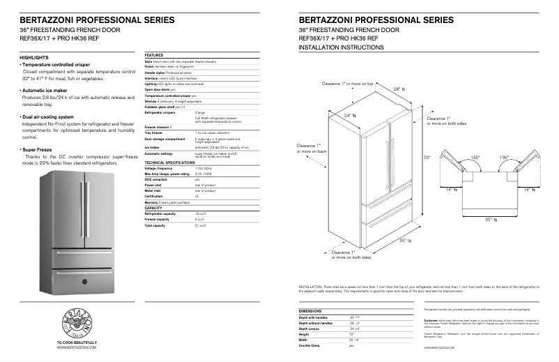 Page n°1 - Fiche technique Bertazzoni REF36X/17