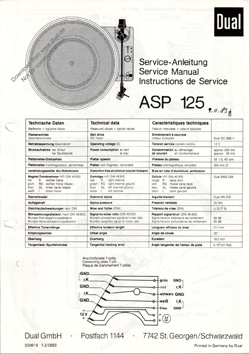 Page 1 de la notice Manuel utilisateur Dual ASP 125