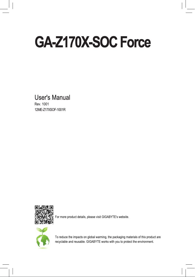 Image de la première page du manuel de l'appareil GA-Z170X-SOC FORCE