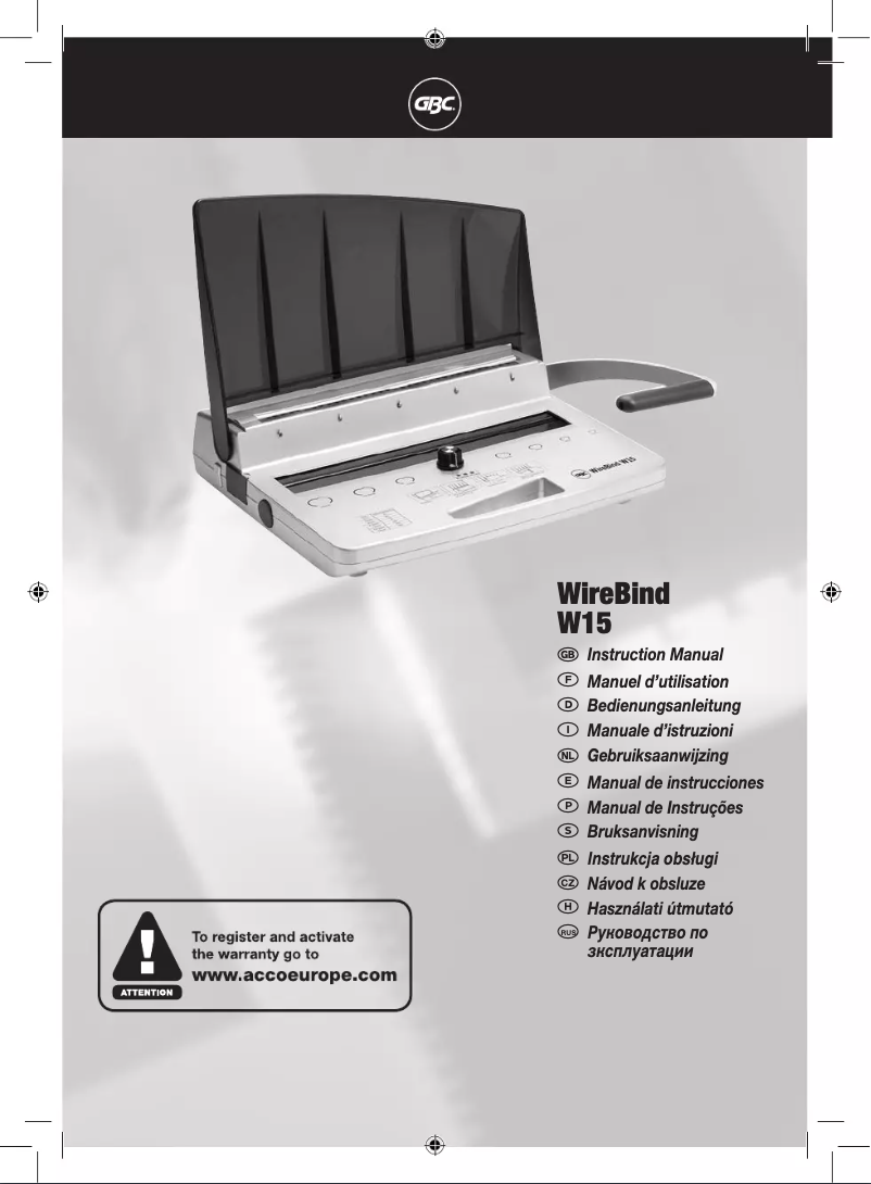 Page n°1 - Manuel utilisateur GBC WireBind W15