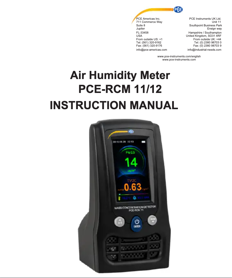 Page n°1 - Manuel utilisateur PCE Instruments PCE-RCM 12