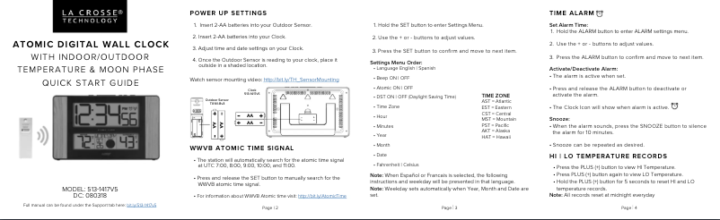 Page 1 of the manual Quick Start Guide La Crosse Technology 513-1417V5