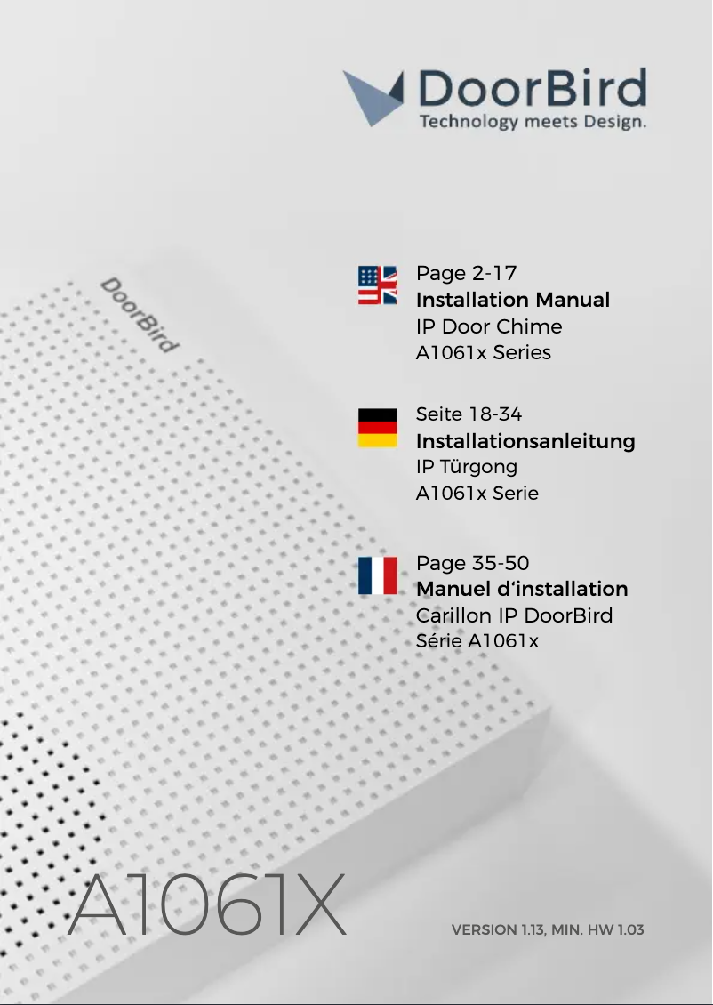 Page n°1 - Manuel utilisateur DoorBird A1061X