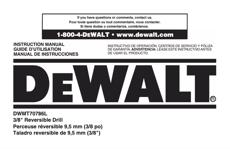 Page n°1 - Manuel utilisateur DeWalt DWMT70786L