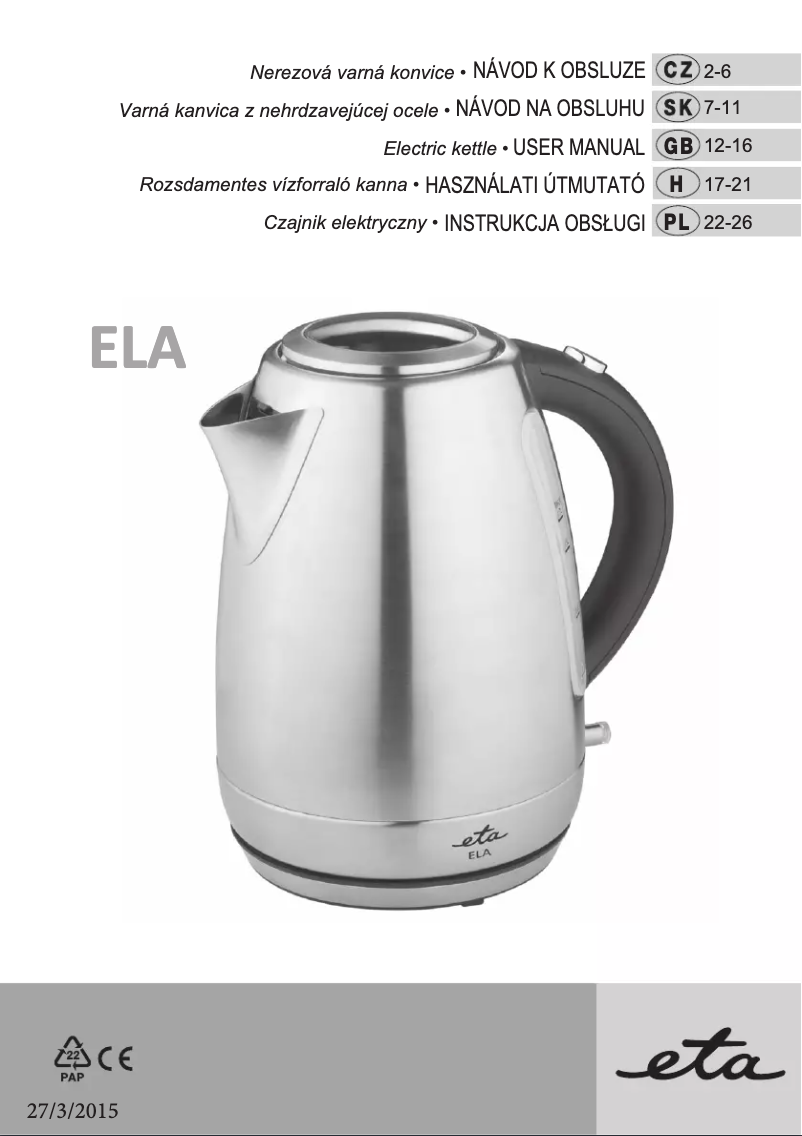 Image de la première page du manuel de l'appareil Ela