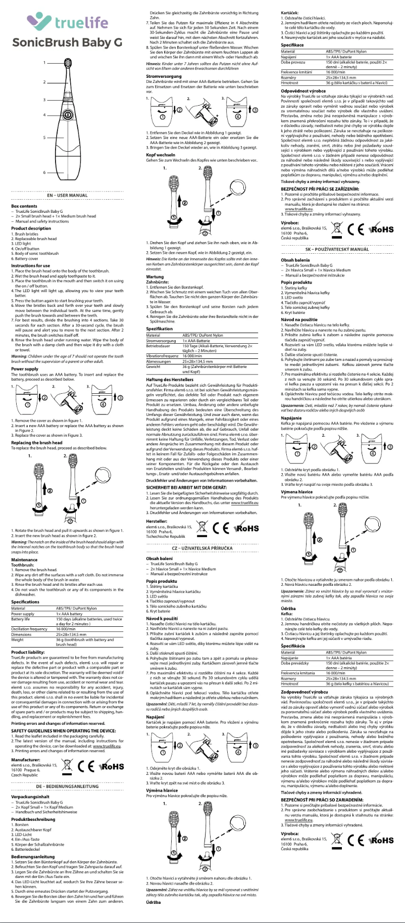Page 1 de la notice Manuel utilisateur TrueLife SonicBrush Baby G
