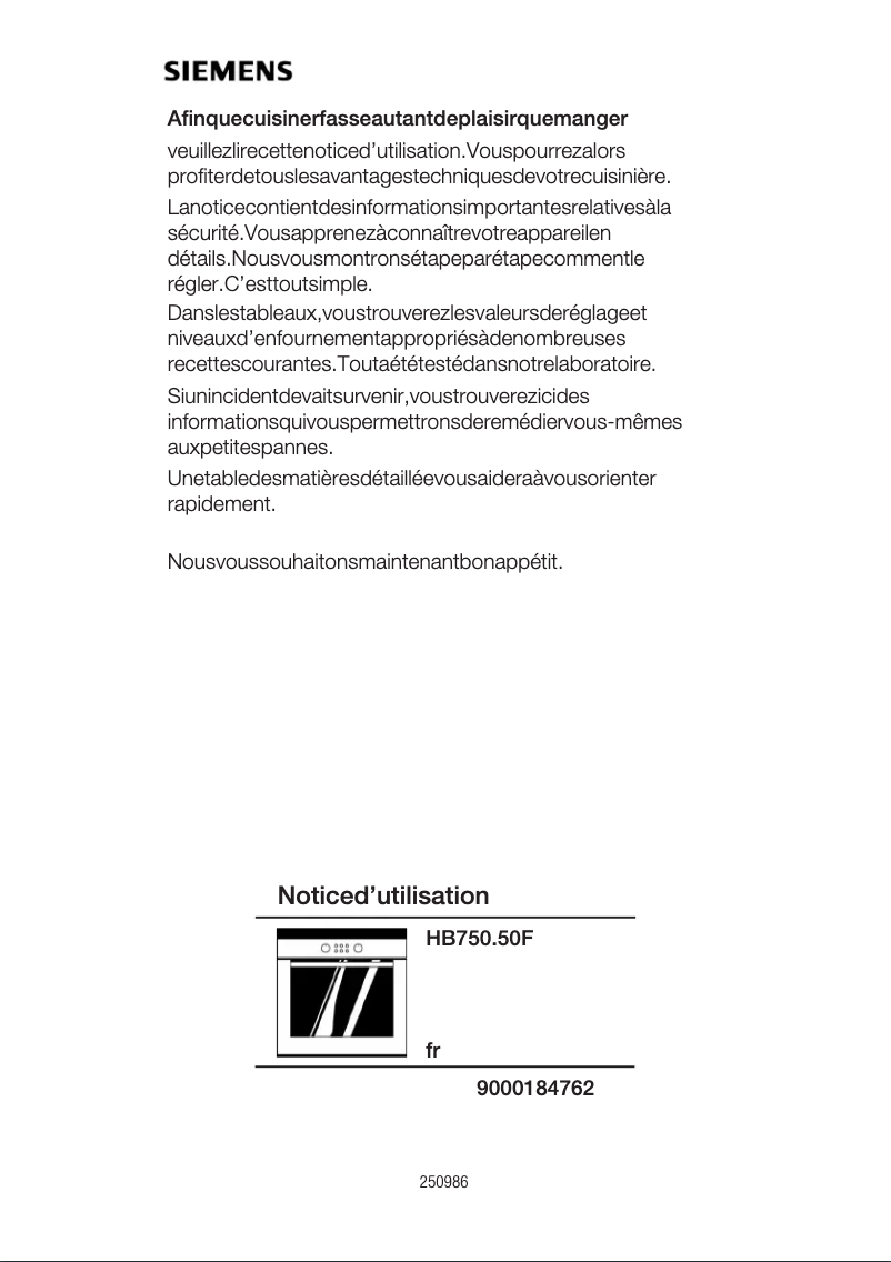 Image de la première page du manuel de l'appareil HB750650F