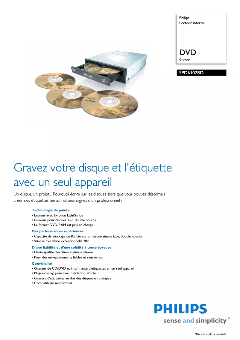 Page n°1 - Fiche technique Philips SPD6107BD