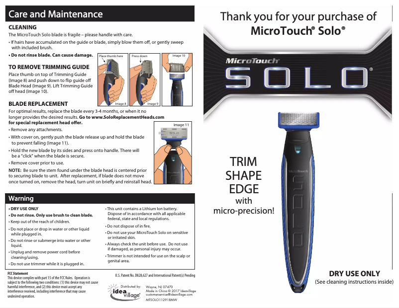 Page n°1 - Manuel utilisateur MicroTouch Solo