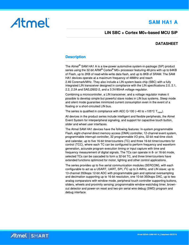 Page 1 de la notice Manuel utilisateur Microchip ATSAMHA1G16A