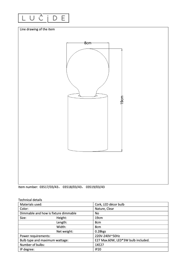 Page 1 de la notice Manuel utilisateur Lucide Corky