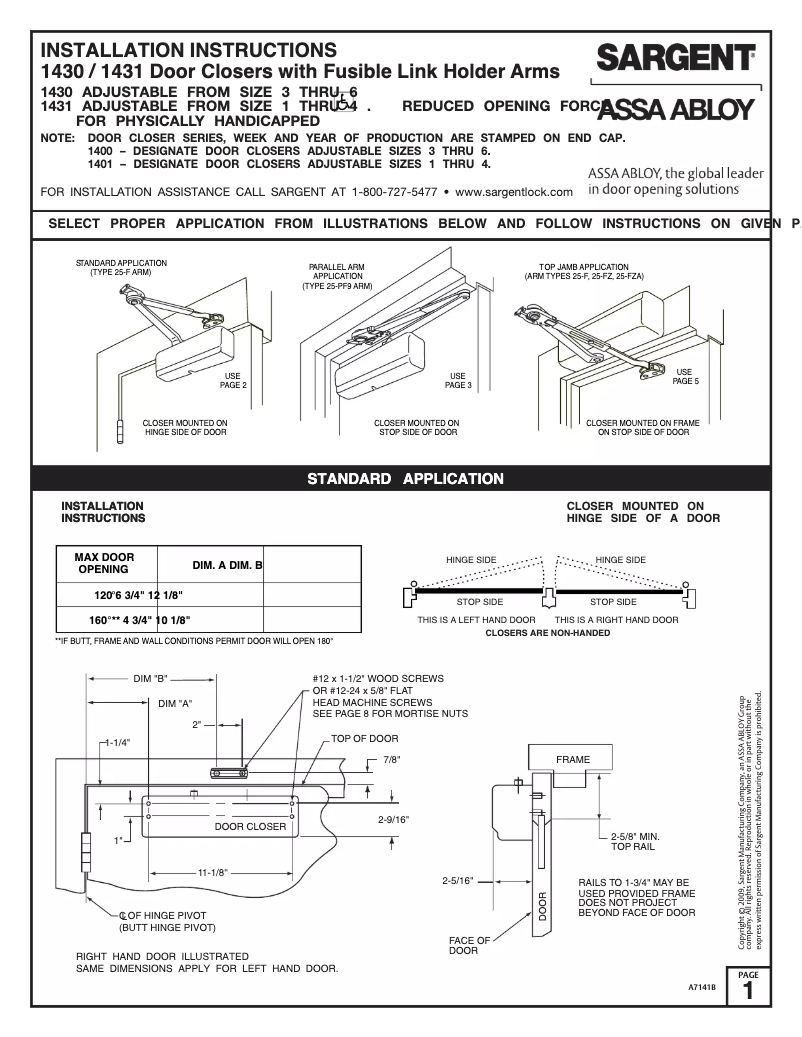 Page 1 de la notice Manuel utilisateur Sargent 1430