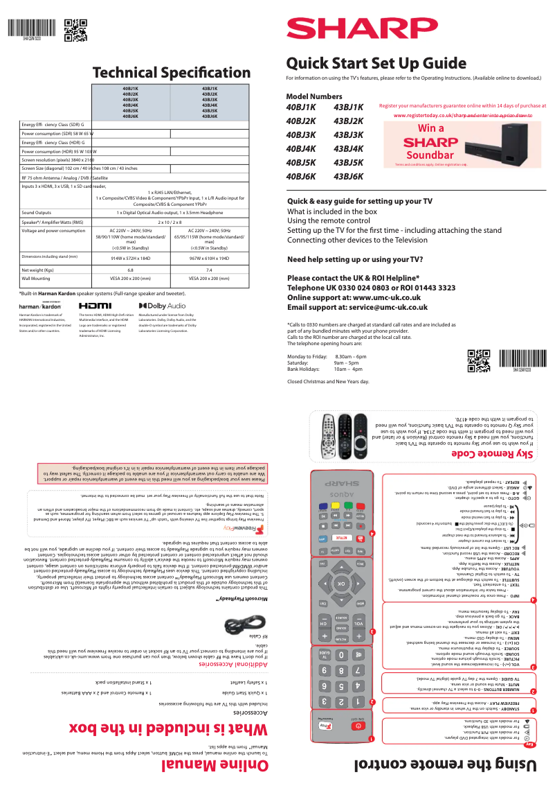 Page 1 de la notice Guide de démarrage rapide Sharp 40BJ4K