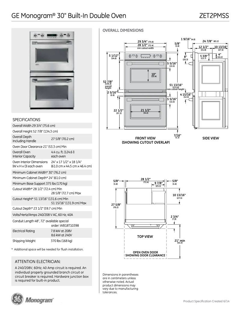 Page n°1 - Fiche technique GE ZET2PMSS