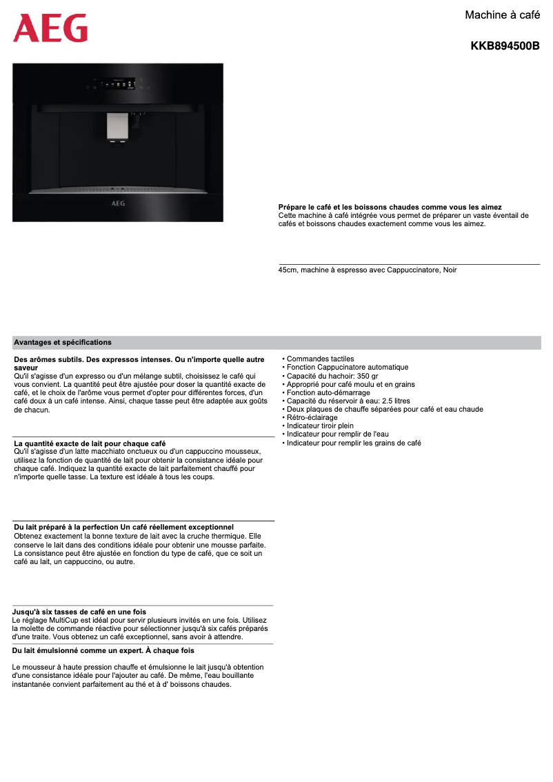 Page n°1 - Fiche technique AEG KKB894500B
