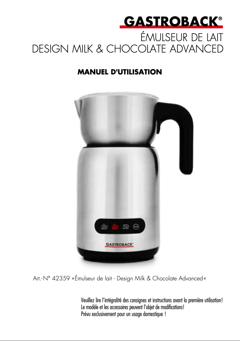 Image de la première page du manuel de l'appareil Design Milk & Chocolate Advanced 42359