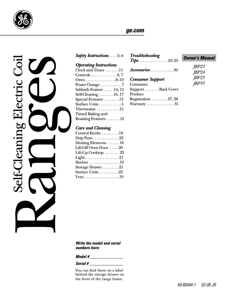 Page n°1 - Manuel d'utilisation et d'entretien GE Spectra JBP24BBWH