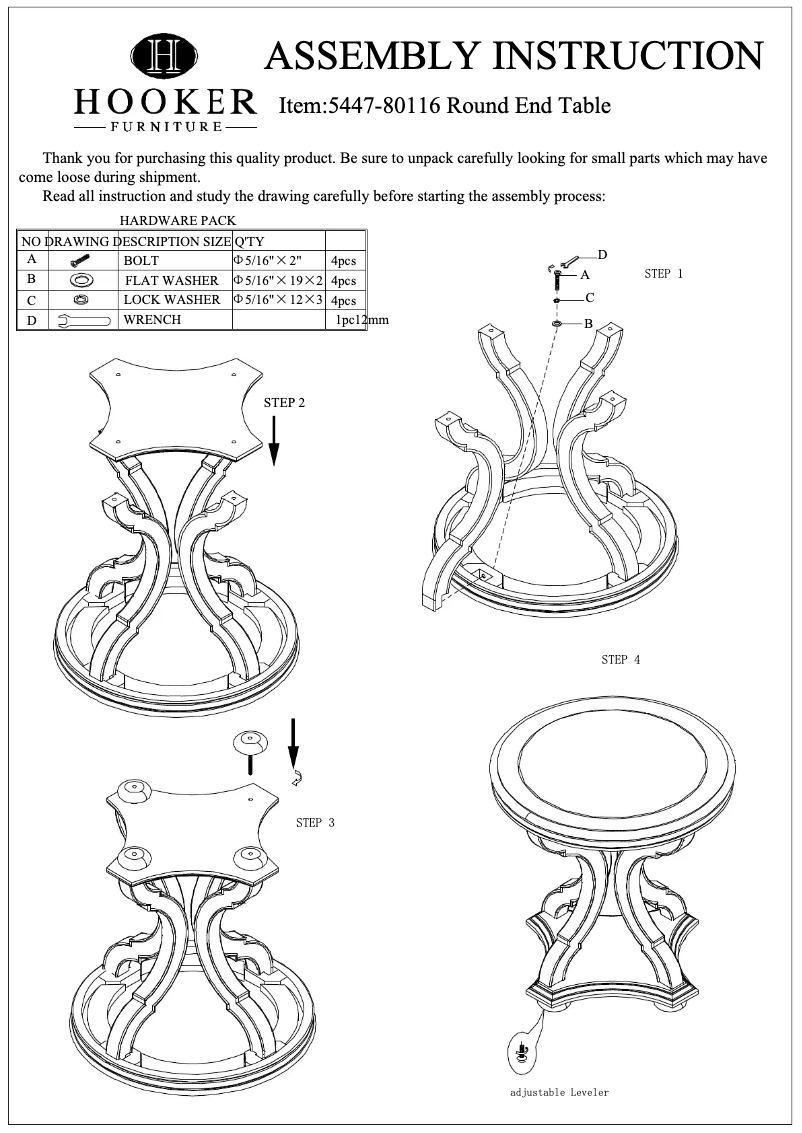 Page n°1 - Manuel utilisateur Hooker 5447-80116