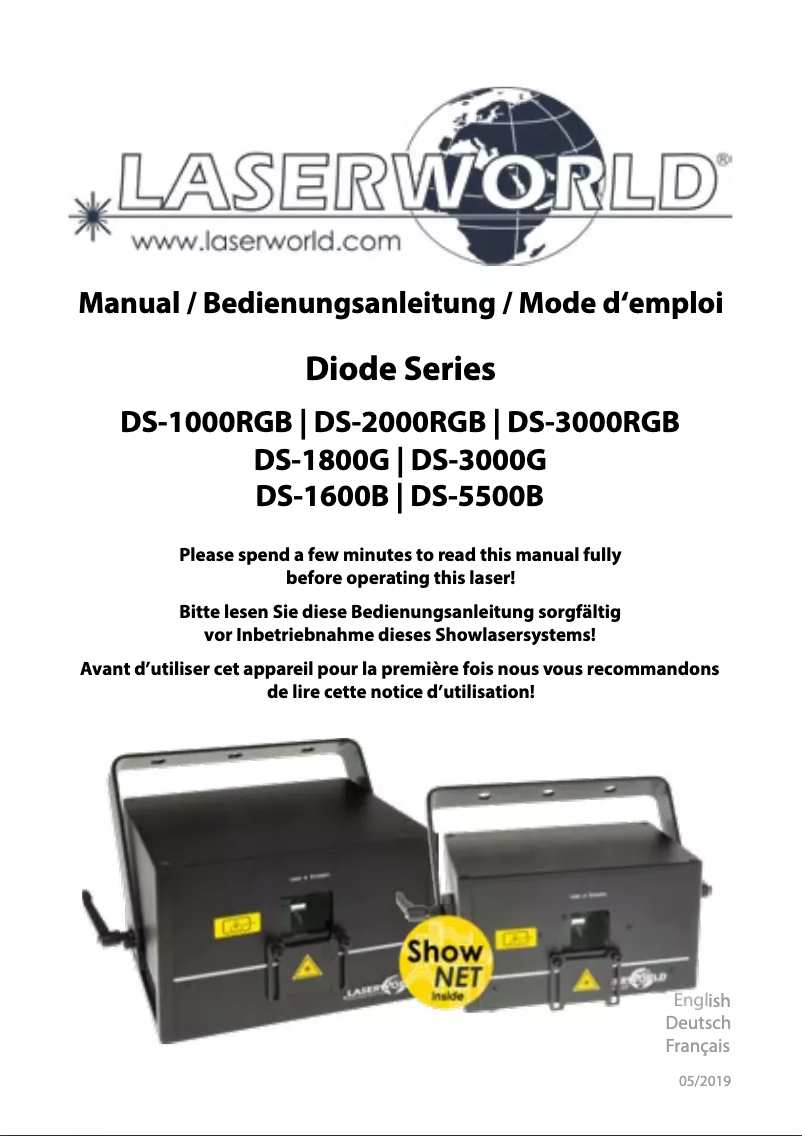 Page 1 de la notice Manuel utilisateur Laserworld DS-3000RGB MK3