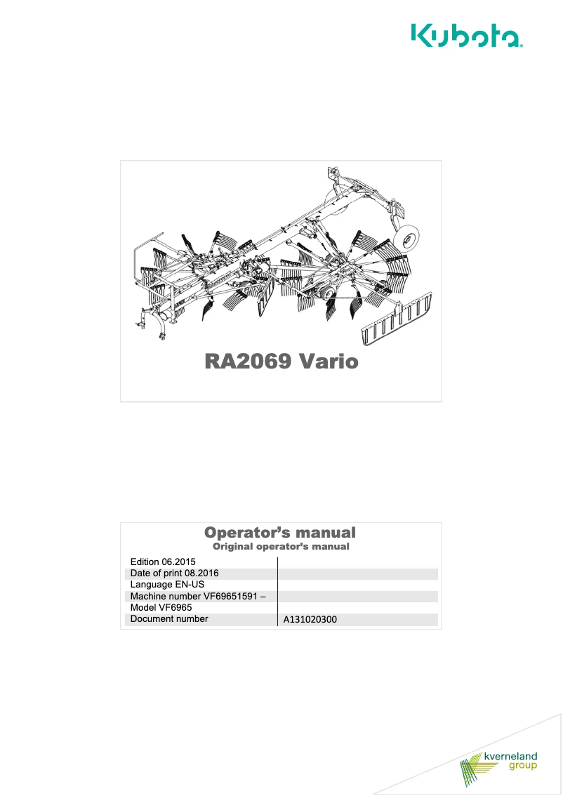 Page 1 de la notice Manuel utilisateur Kubota RA2069 EVO