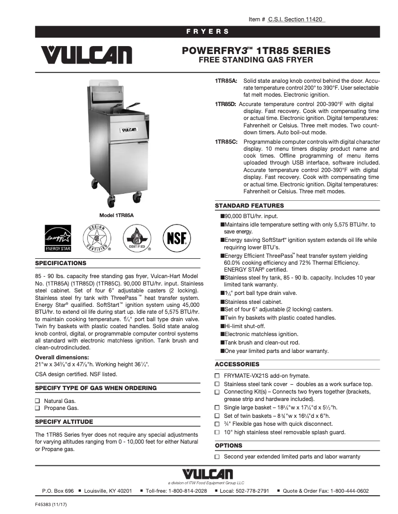 Page n°1 - Fiche technique Vulcan TR85