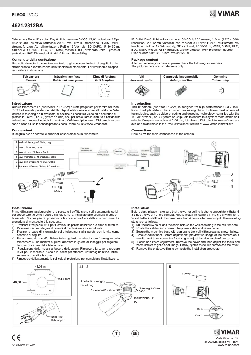 Page 1 of the manual Instructions / Assembly Vimar ELVOX 4621.2812BA
