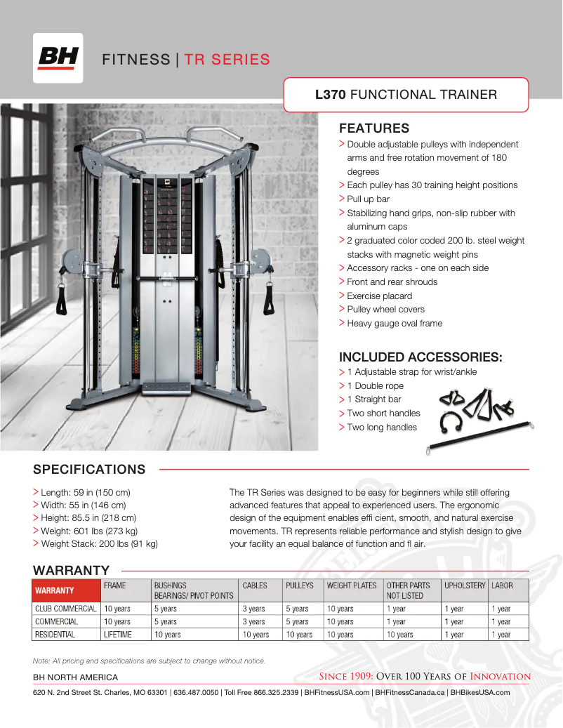 Page 1 de la notice Fiche technique BH Fitness L370