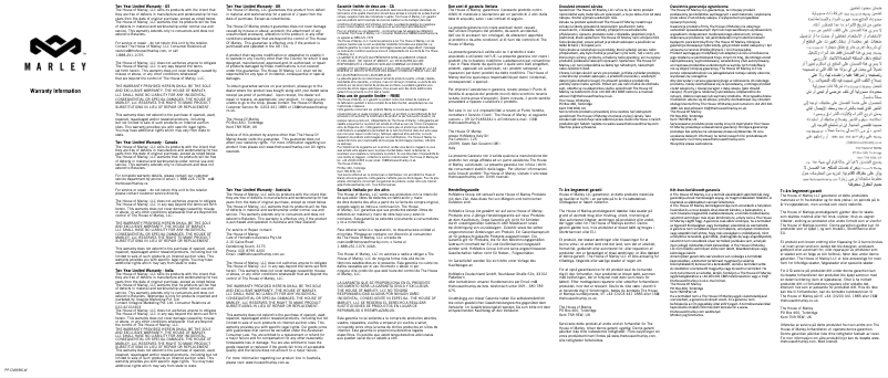 Page 1 de la notice Informations de garantie House of Marley Bag of Riddim BT