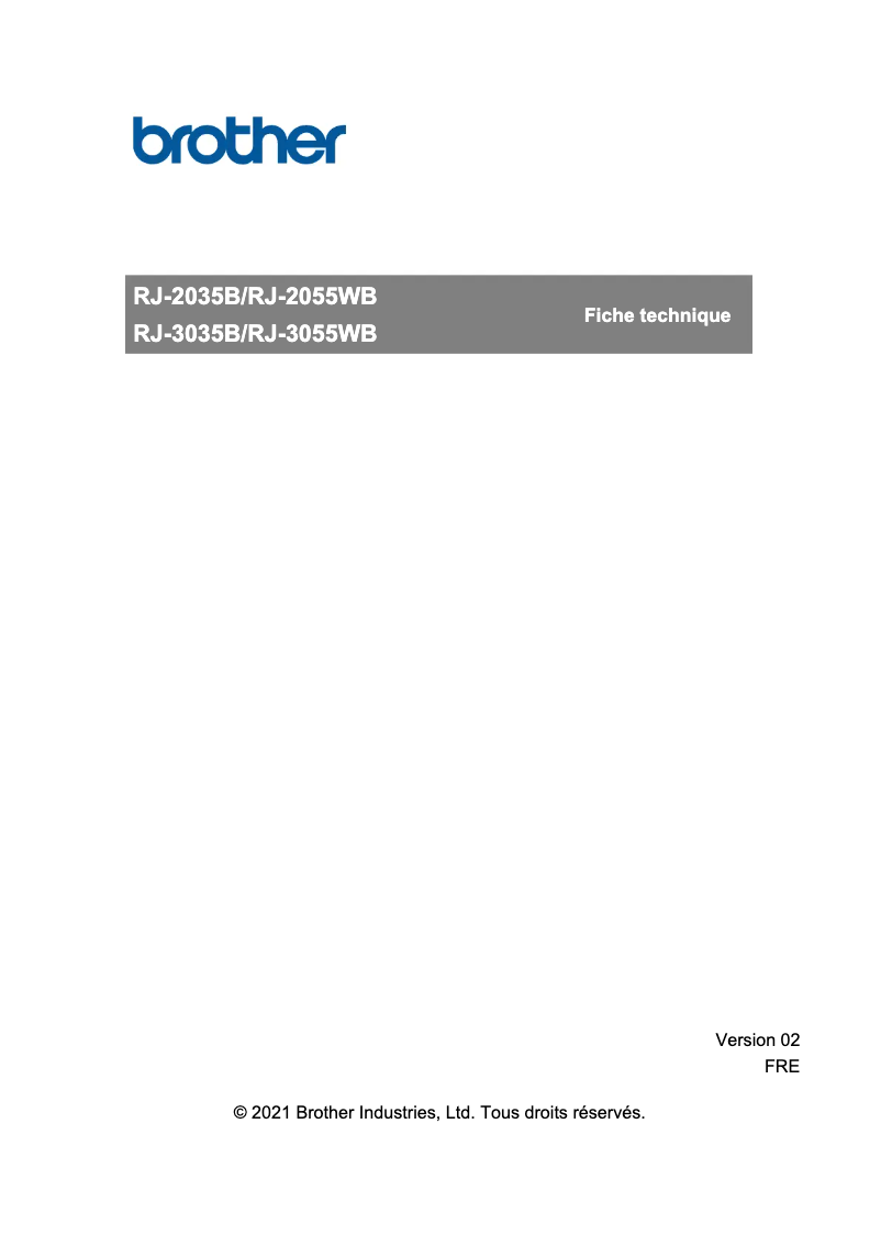 Page 1 de la notice Fiche technique Brother RJ-2035B