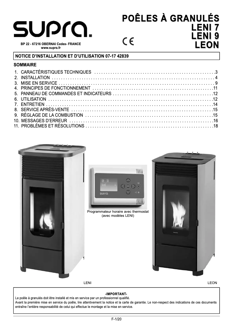 Page 1 de la notice Manuel utilisateur Supra LENI 9